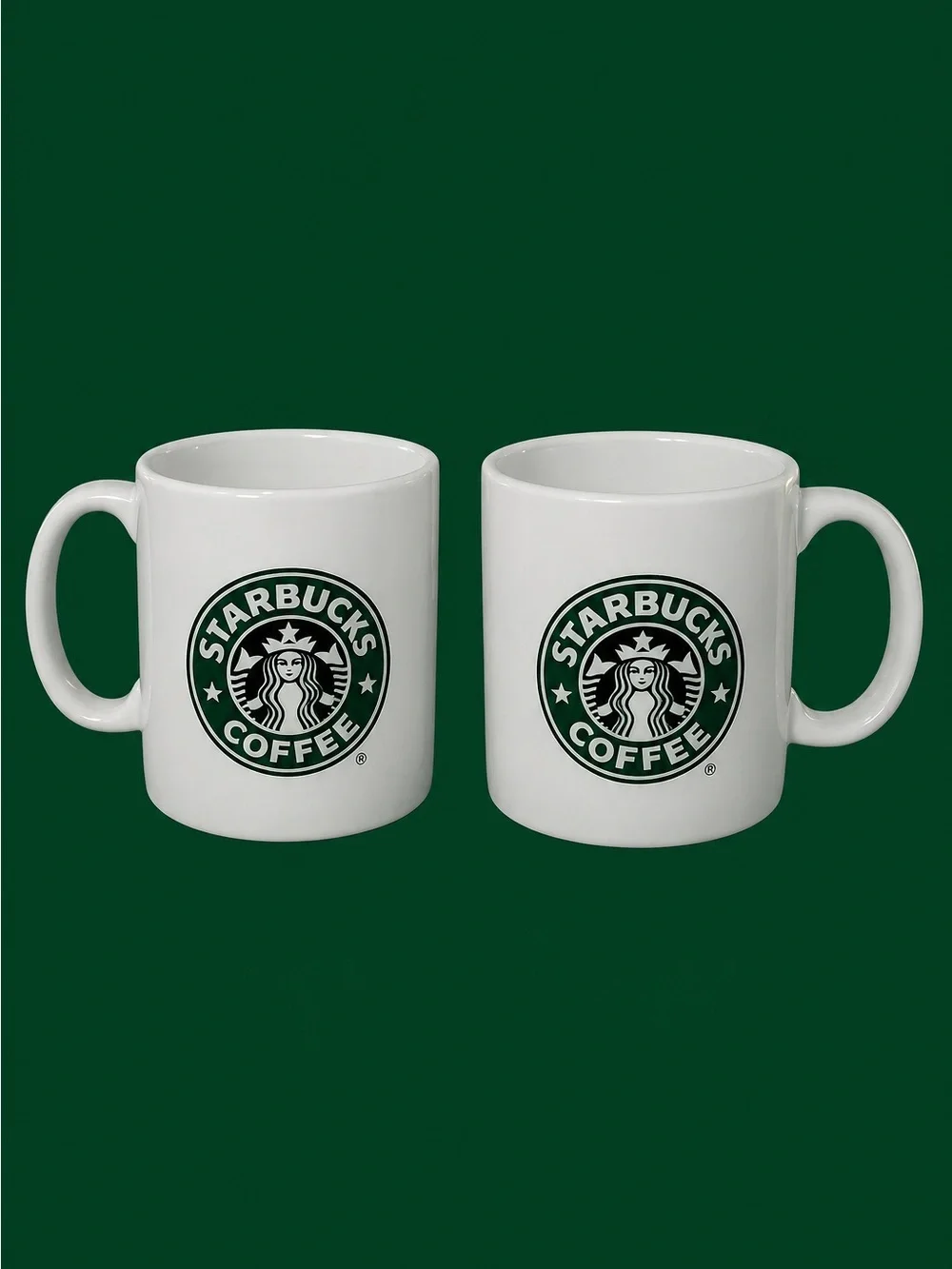 1996 Rare Vintage ~ Starbucks White Mugs with Green Logo - Pair 9oz. 💚🖤